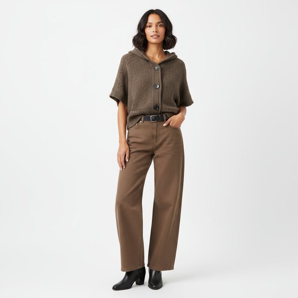 Peppe Peluso Brown Knit Hoody Hood Button Sweater S - Picture 7 of 7